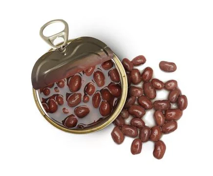 Opened tin of kidney red beans isolated on white background Stock Photos
