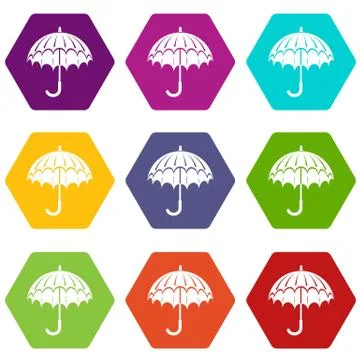 Opened umbrella icons set 9 Illustrazione stock