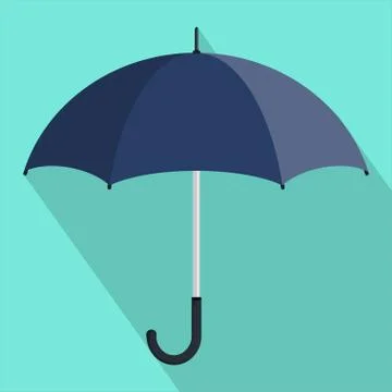 Opened umbrella with long shadow, closeup, flat design. Vector illustration. Stock Illustration