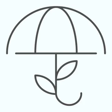 Opened umbrella thin line icon. Umbrella with leaves vector illustration 库存插图