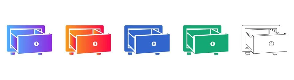 Opened Vault Drawer Icons Set Stock Illustration