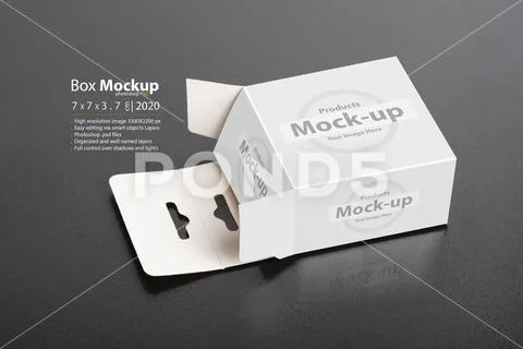 Opened white box with hanger on dark ground mock-up series PSD Template