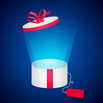 Opened white cylindrical gift box with pink ribbon illustration on isolated b Illustrazione stock