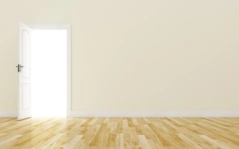 Opened White Door on brown Wall, Wood Floor Stock Illustration