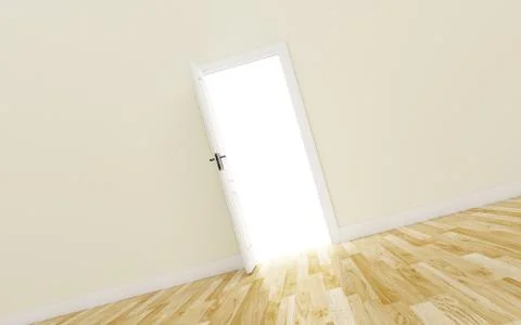 Opened White Door on brown Wall, Wood Floor Stock Illustration