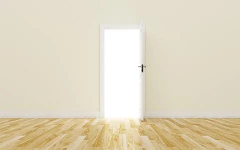 Opened White Door on brown Wall, Wood Floor Stock Illustration