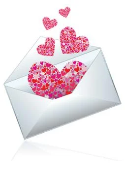 Opened white envelope with hearts, vector illustration Illustration