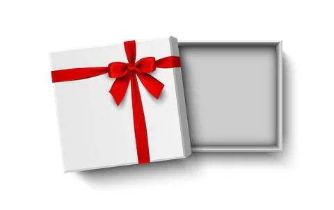 Opened white gift box with red bow isolated on white background Stock Illustration