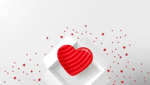 Opened white gift box with red heart on white table. 3d illustration with cop Stock-Illustration