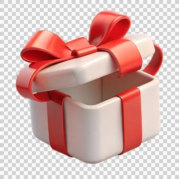 Opened white gift box with a red ribbon 3d illustration Stock Illustration