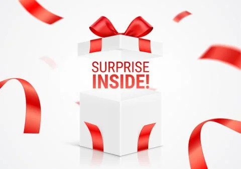 Opened white gift box with Surprise Inside message Stock Illustration