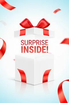 Opened white gift box with Surprise Inside message Stock Illustration