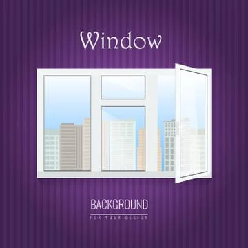 Opened white window with transparent glasses. Stock Illustration