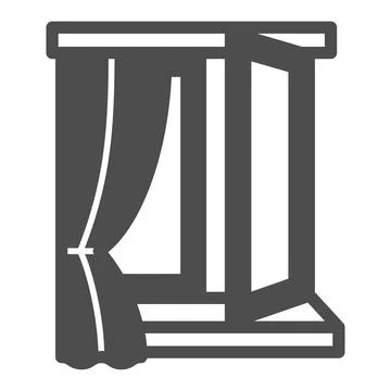 Opened window and curtain solid icon, interior design concept, window drape half 스톡 일러스트