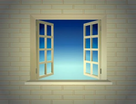 Opened window at brick wall background Stock Illustration