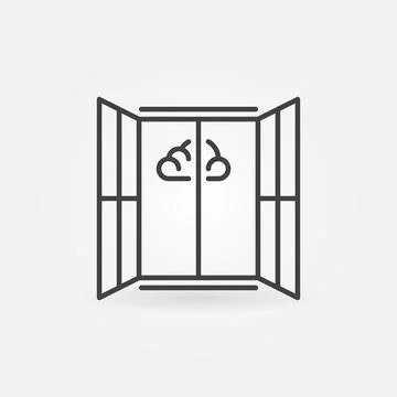 Opened Window with Cloud vector concept icon in outline style Stock Illustration