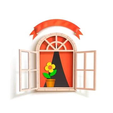 Opened window with flower Stock Illustration