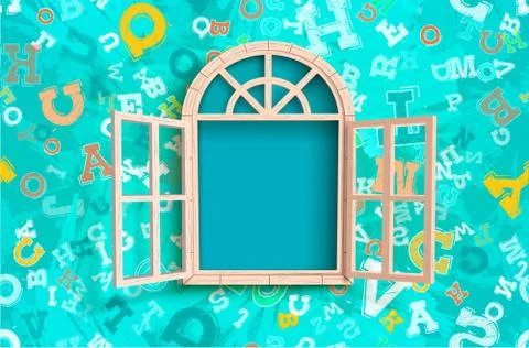 Opened window on letter background Stock Illustration