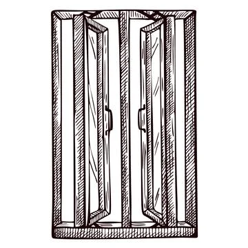 Opened window rectangle sketch isolated. Retro element inside wall in hand dr Ilustración de archivo