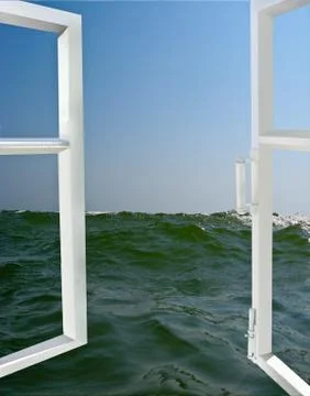 Opened window to the sea Stock Photos