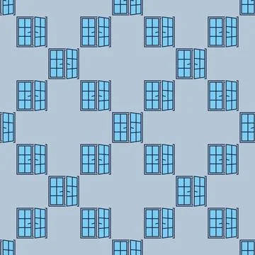 Opened Window vector blue modern seamless pattern Ilustración de archivo