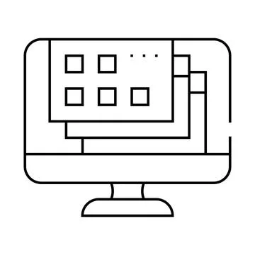 Opened windows of operating system line icon vector illustration Stock Illustration
