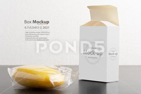 Opened yellow soap package on black surface mock-up series PSD Template