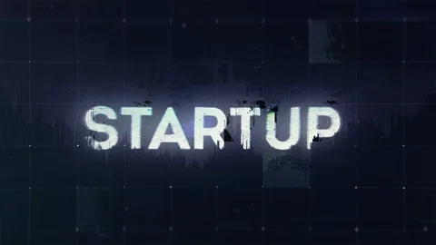 Opener with a title Startup on a tech dark background with glitch, grain effects Stock Footage 122201814