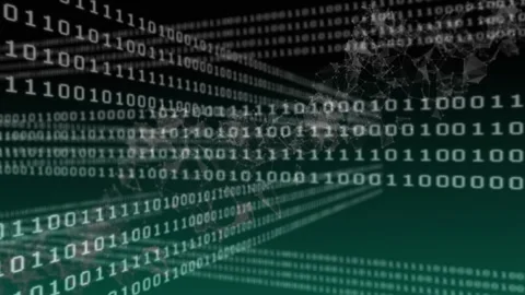 Opening with 3D binary grid receding, digits scrolling, wireframe pulsing, Stock Footage 319573919