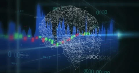 Opening 3D brain forming, rotating while candle bars drawing and waveform Stock Footage 310826195