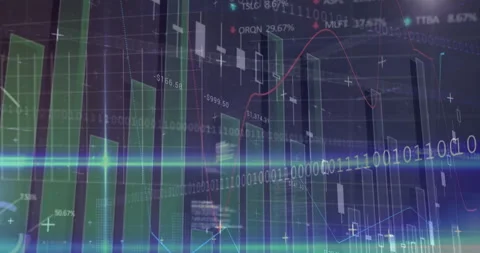 Opening 3D chart, bars shifting and data animating, lens flare pulsing Stockbeeldmateriaal 310663317