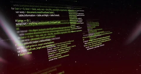 Opening 3D cosmic void showing neon code fragments forming, rotating, Stock Footage 317352099