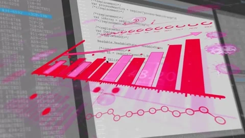 Opening 3D grid starting red axis pivoting bar chart animating, code updating, Stock Footage 317593192