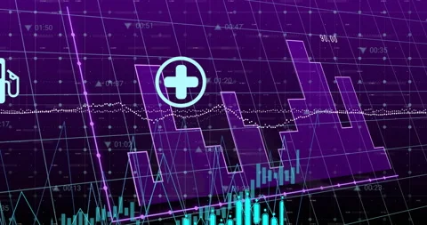 Opening 3D purple grid bg starting bars and lines animating with icons moving Vídeo Stock 310434308