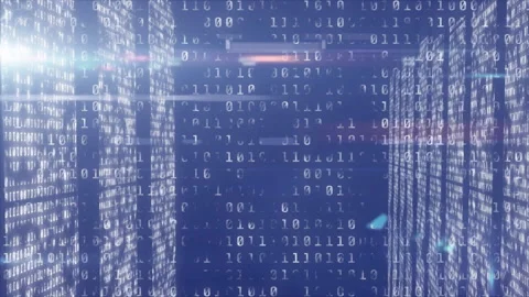 Opening 3D tunnel streaming binary code sweeping streaks advancing pulsing flare Stock Footage 313294330