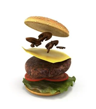 Opening of the American hamburger 3d render on white イラスト素材