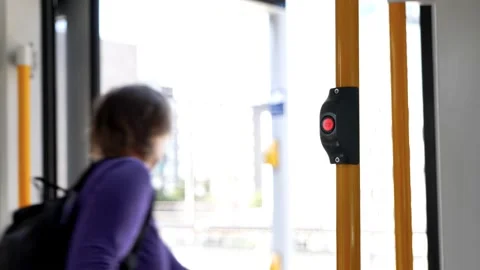 Opening and closing automatic door of tram. Stock Footage 131679442
