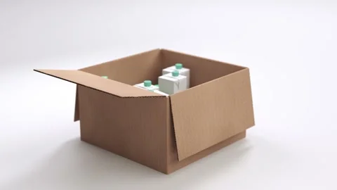 Opening and Closing Cardboard Box with Packing Food Products Inside Looped 4K Stock Footage 132054470