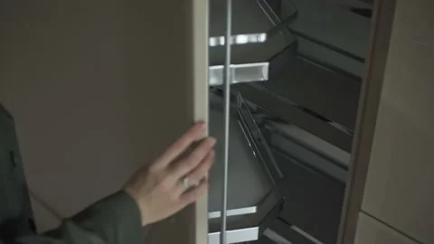 Opening and closing the door of an empty refrigerator Stock Footage 143196300