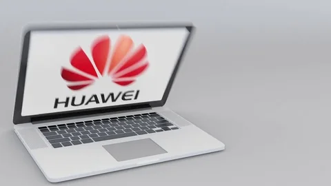 Opening and closing laptop with Huawei logo on the screen. Computer technology Stock Footage 73133959