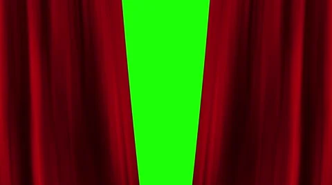 Opening and closing red curtain front of green screen. theater stage cinema intr Stock Footage