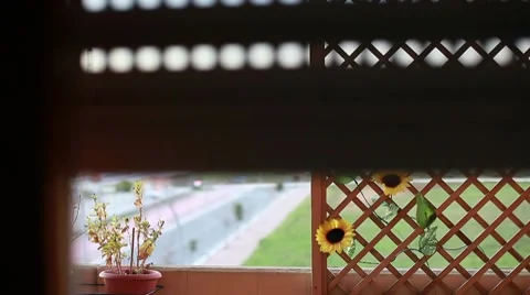 Opening and closing a roll-up shutter at home Stock Footage 10596814