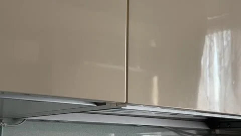 Opening and Closing Upward Kitchen Cabinet Door with Natural Sound Stock Footage 345169019
