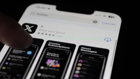 Opening Up App Store On Apple iPhone To Read Reviews Of Twitter X Before Stock Footage 247871767