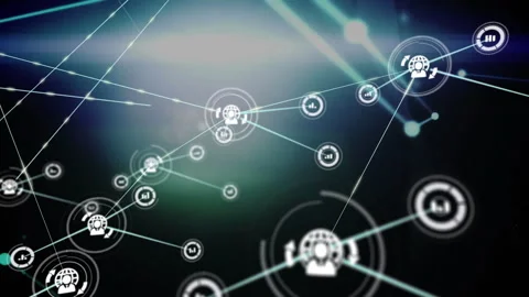 Opening background, illuminated node spawning circles, globe node emitting Stock Footage 310406385