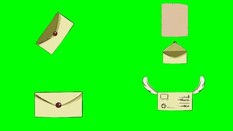Opening beige envelopes with blank letter documents flying out of inside 2d Stock Footage 334702860