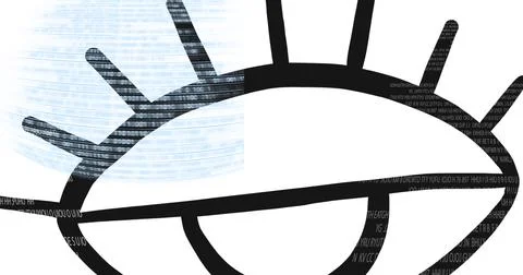 Opening black eye over computer writing code, program coding and technology Foto stock