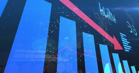 Opening with blue 3D bars rising and pink arrow sliding, labels updating, Stock Footage 311084451