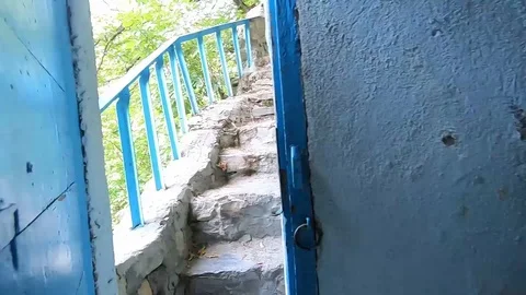 Opening the blue door Stock Footage 118366709