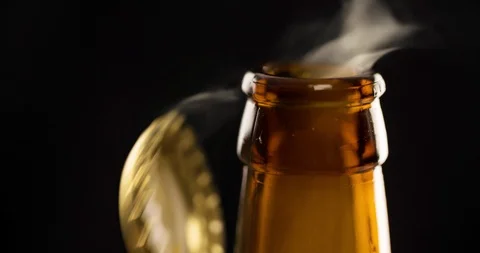 Opening Bottle cap with Smoke Closeup Macro shot Slow Motion 4K Stock Footage 103645167